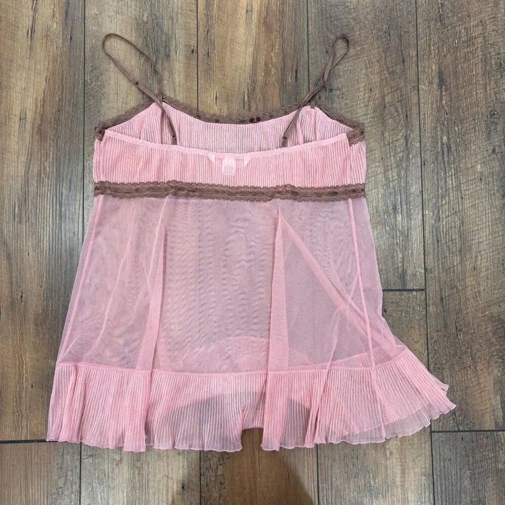 Vintage Y2K Victoria’s Secret Dusty Rose Pink Sheer Mesh Mini Slip Dress M